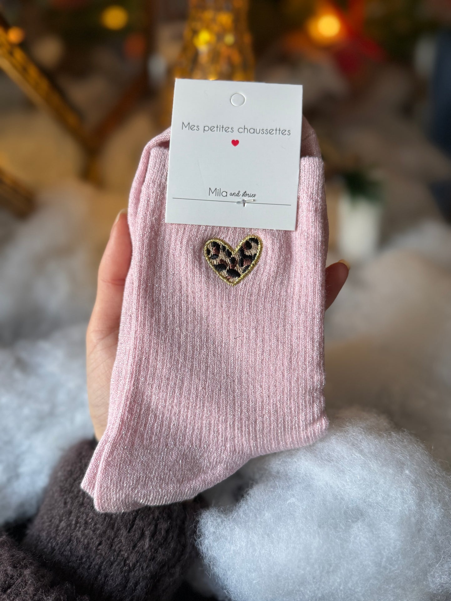 Chaussette coeur léopard