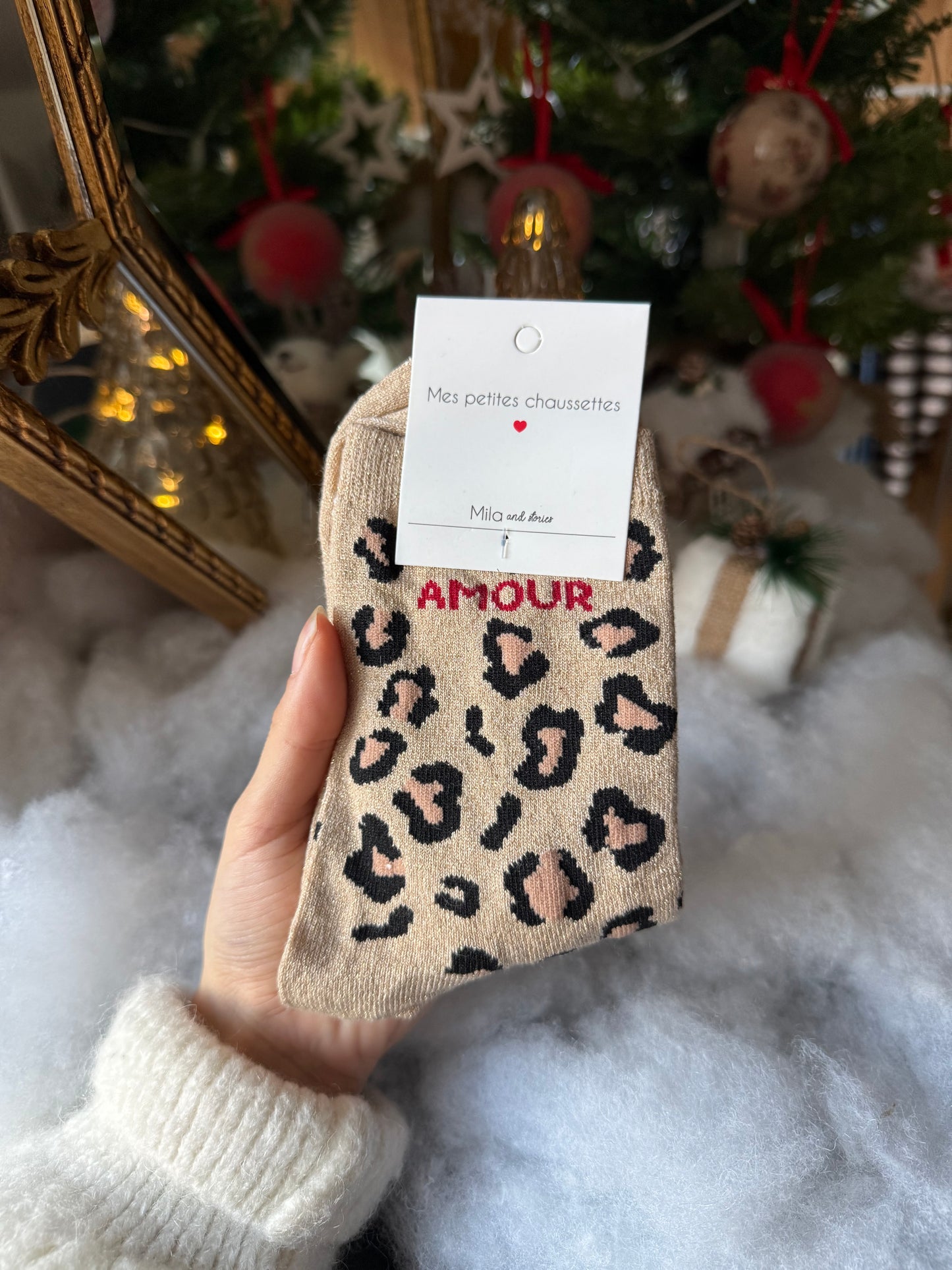 Chaussette amour léopard beige