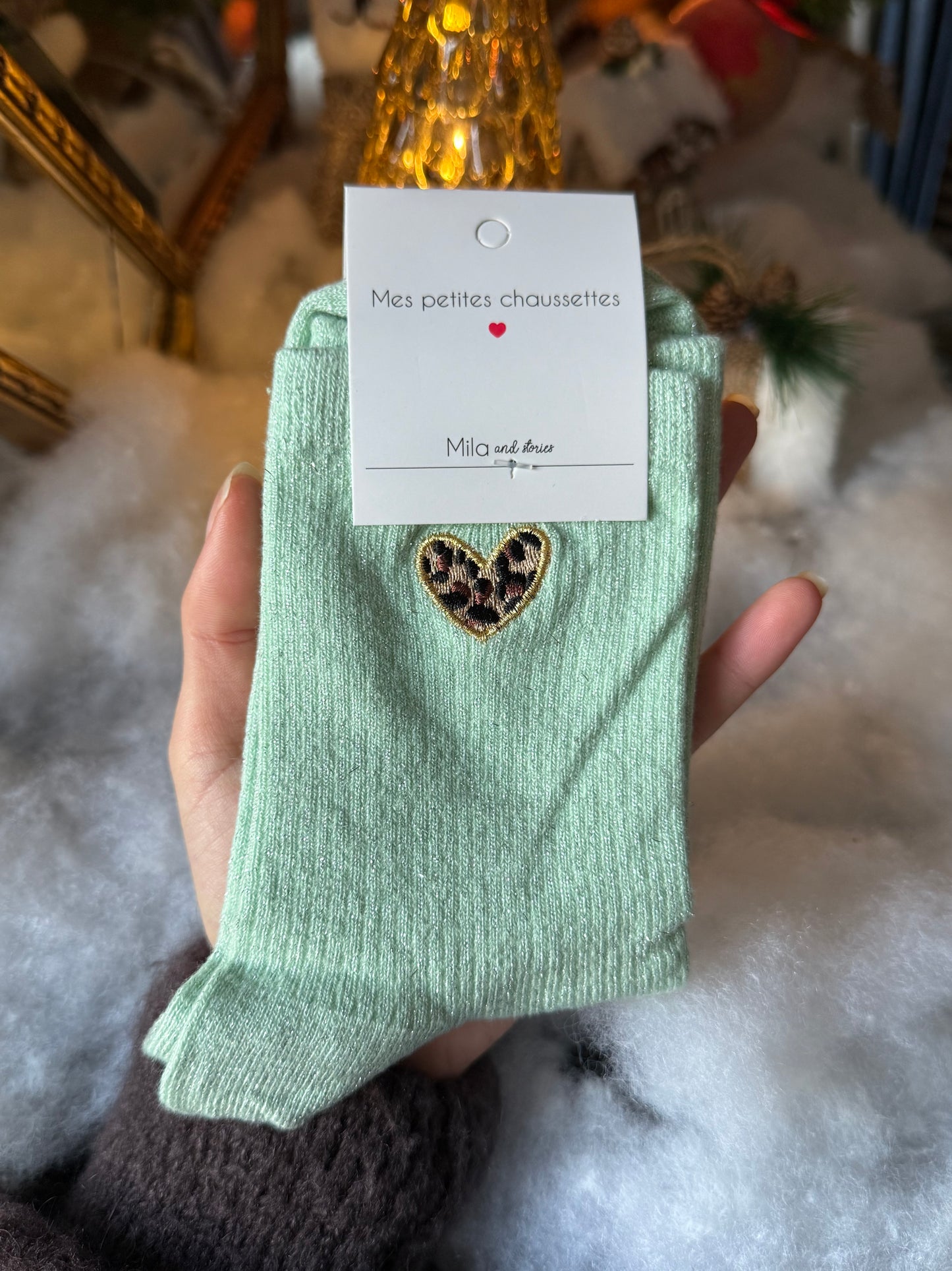 Chaussette coeur léopard