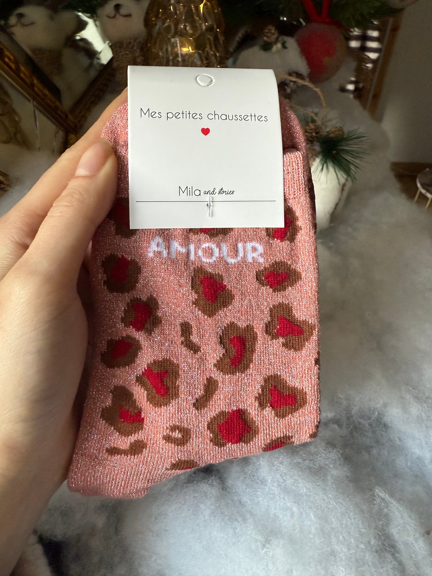 Chaussette amour léopard rose