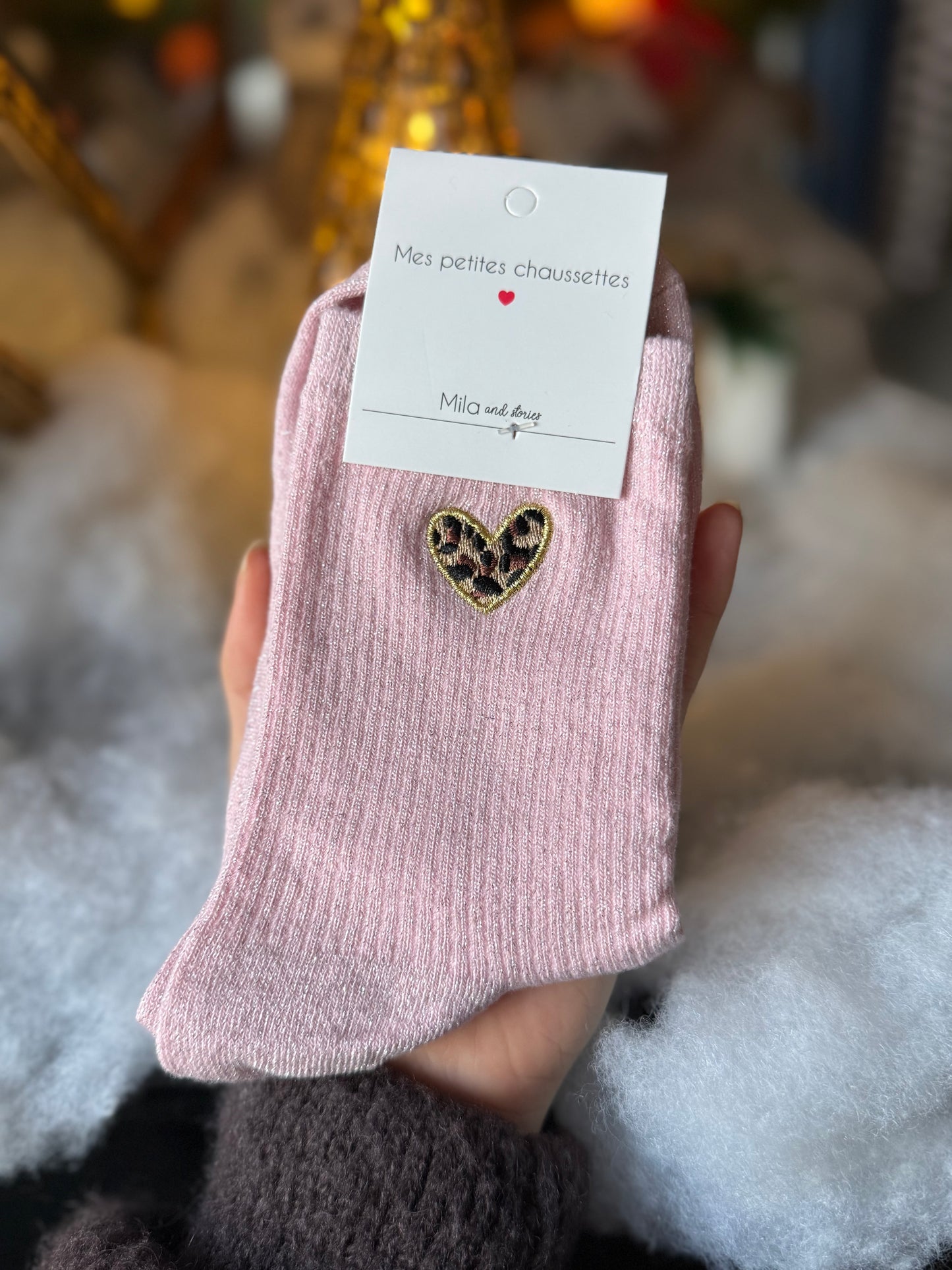 Chaussette coeur léopard