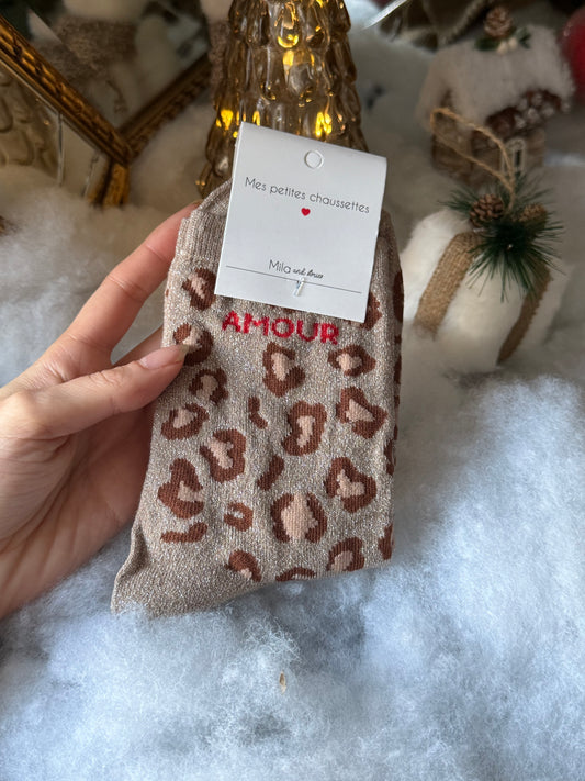 Chausette amour léopard Taupe