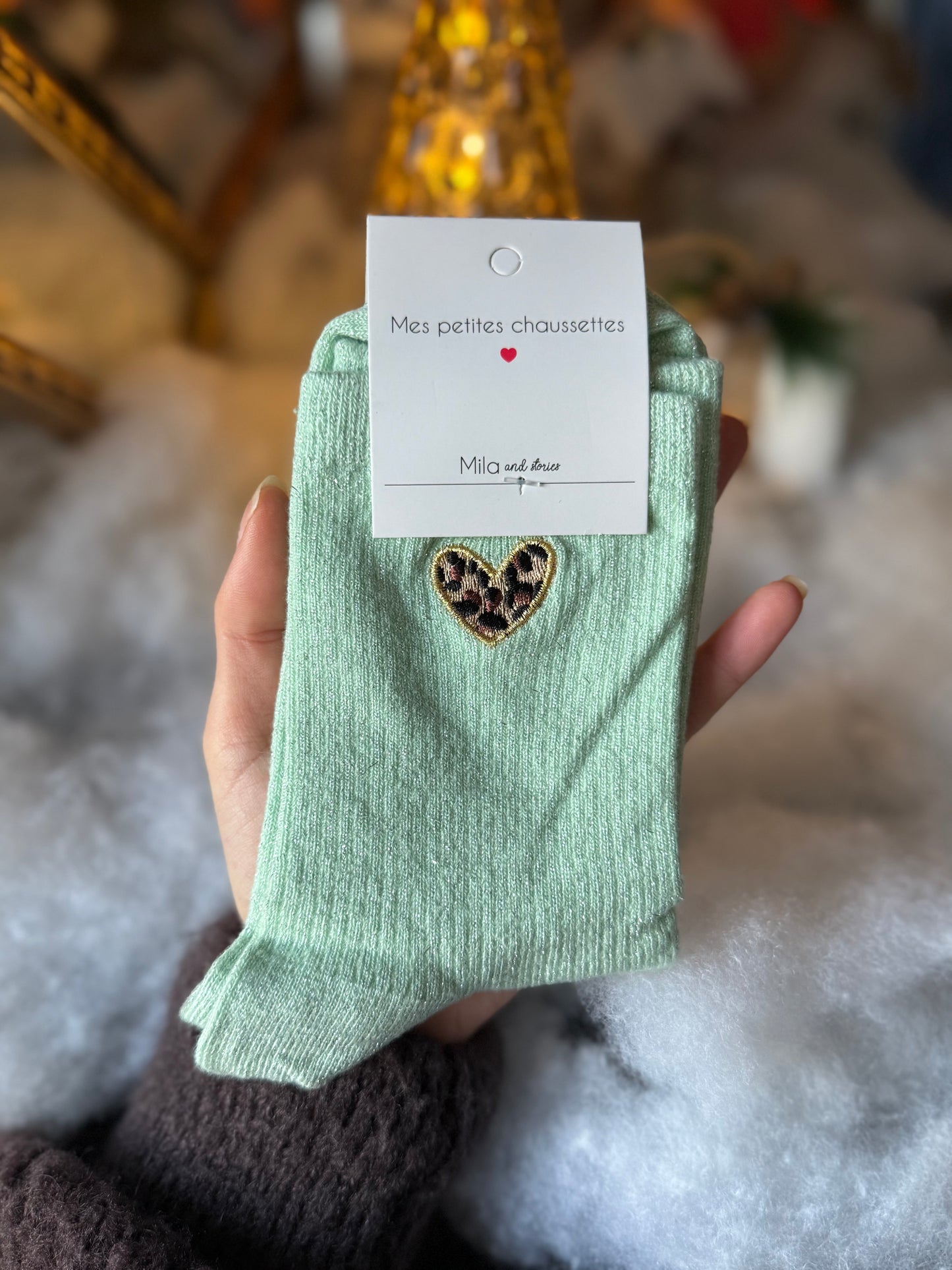 Chaussette coeur léopard
