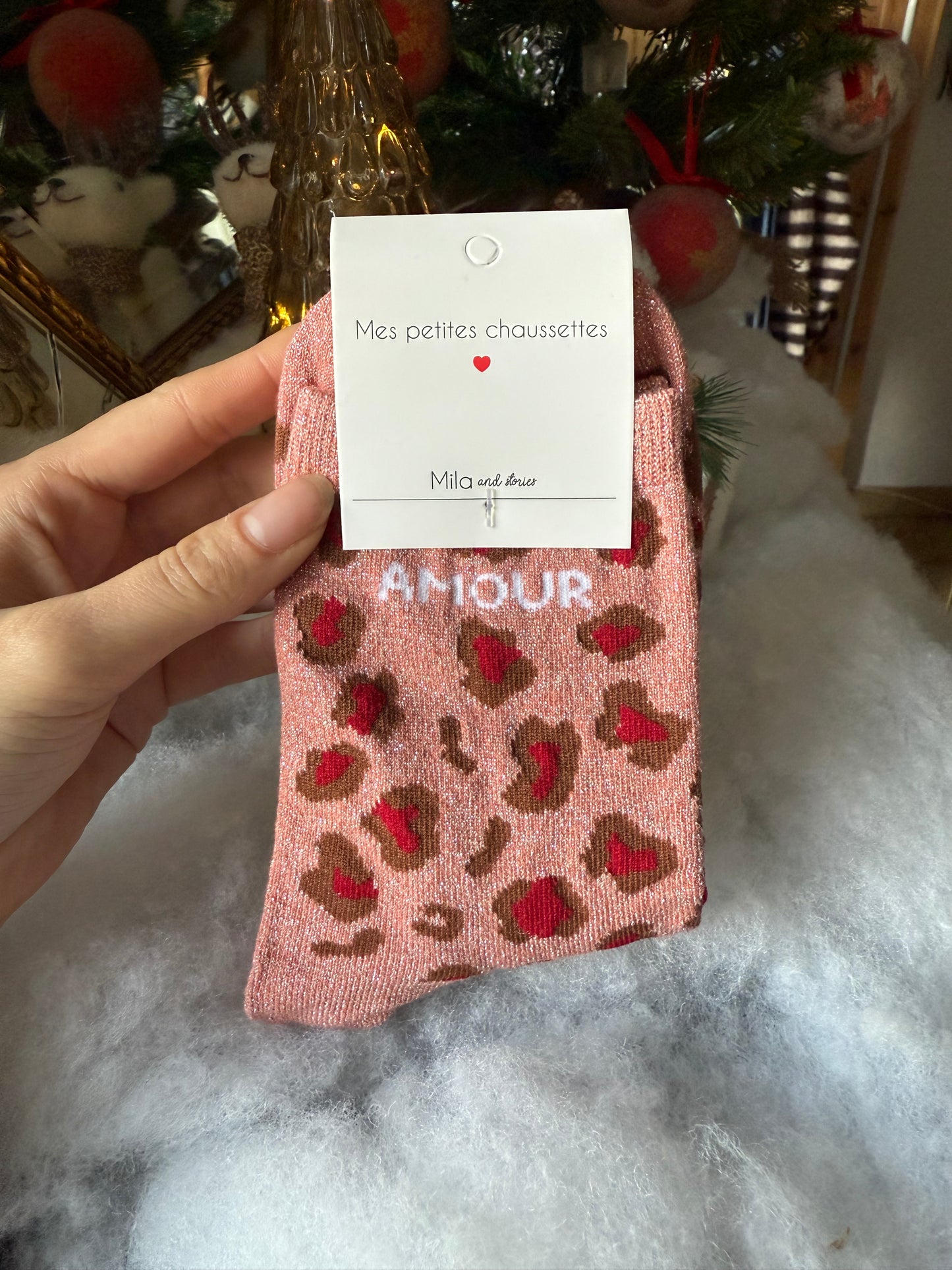 Chaussette amour léopard rose