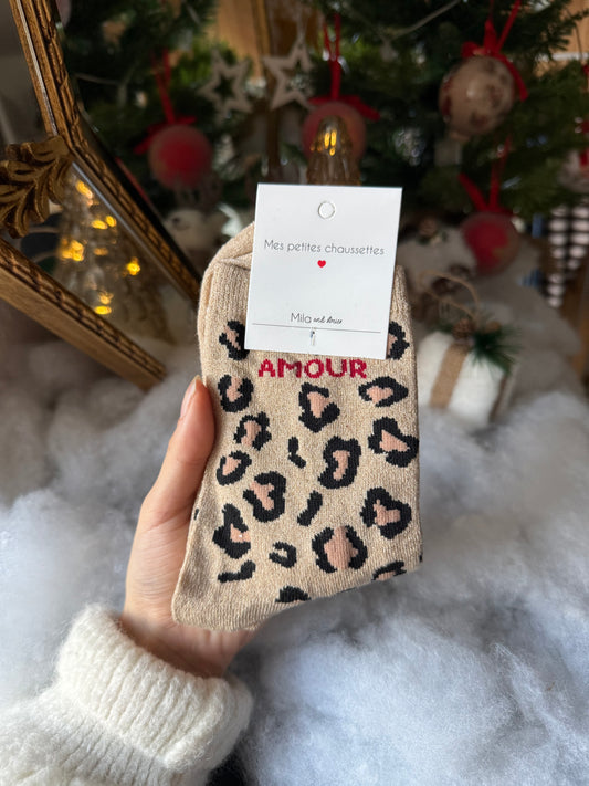 Chaussette amour léopard beige